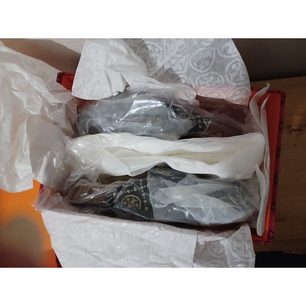 Tory Burch T Monogrammed Tory Charm Mules Clogs Size 9 Black Cream New In Box - Picture 9 of 10